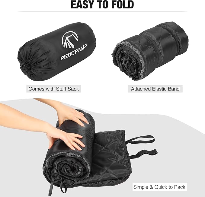REDCAMP Large Camping Blanket with Sherpa Lining, Cold Weather Warm Outdoor Blanket Windproof for