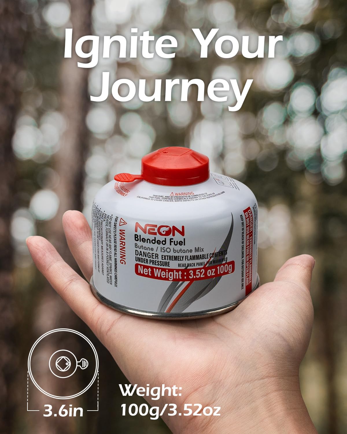 NEON Isobutane Fuel Canister, Portable Camping Gas 100g, Efficient and High Output Butane for Camp