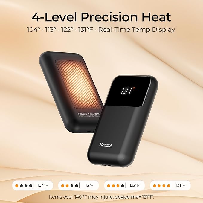 AI Hand Warmers Rechargeable 2 Pack, 4 Heat Levels (104??31°F), Real-Time Temp & Battery Display, Electric Hand Warmers, Fast Heating, Fits in Gloves/Pocket, Gifts for Women & Men