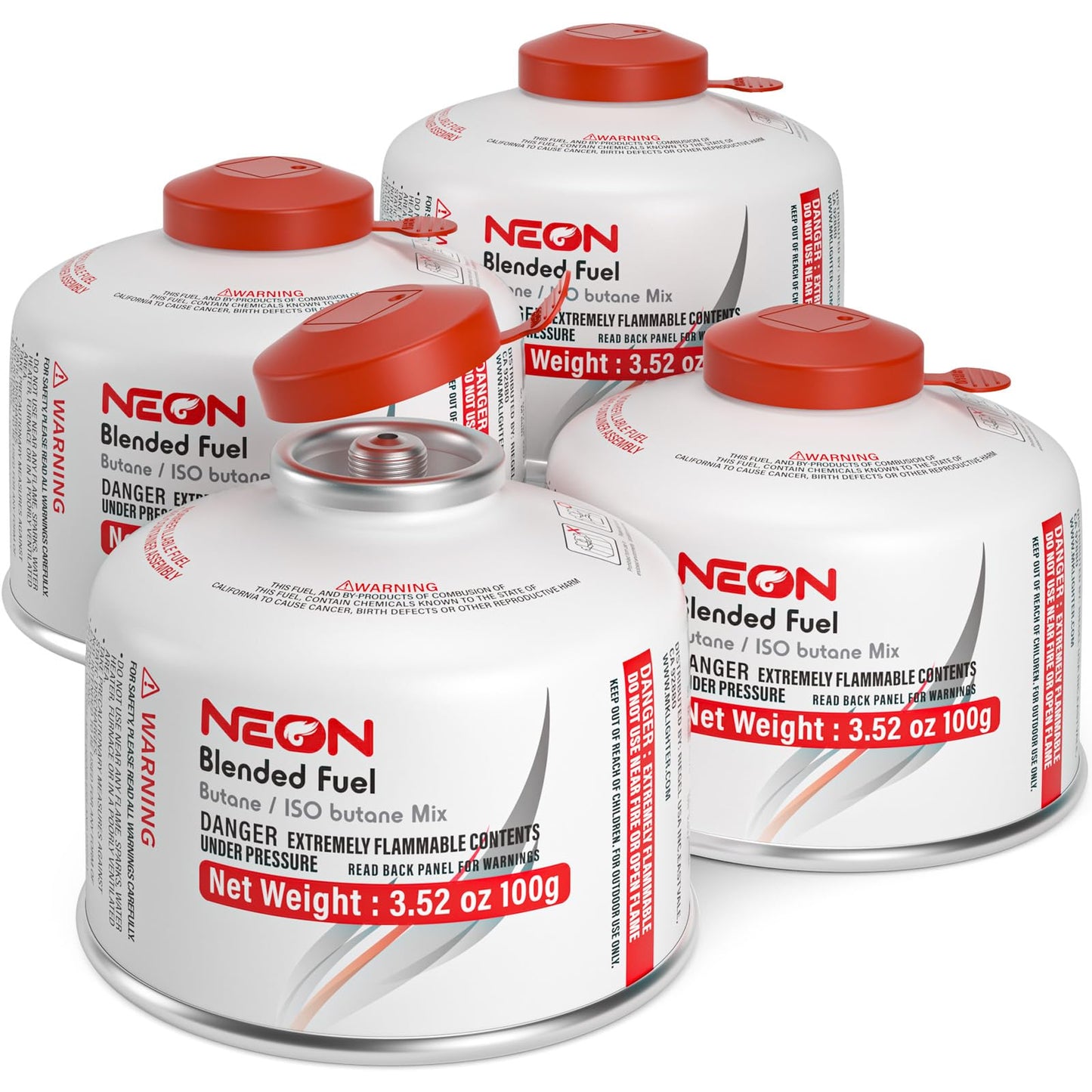 NEON Isobutane Fuel Canister, Portable Camping Gas 100g, Efficient and High Output Butane for Camp