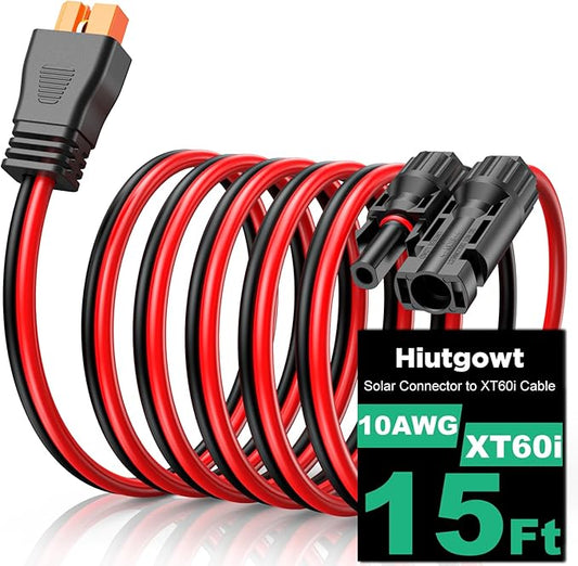 Oududianzi 10AWG XT60i Solar Cable 15FT, Solar to XT60i Charging Cable 3 10 20 25 30 40 50FT, Solar Connector to XT60i Connector Solar Cable, XT60i Extension Cable for Portable Power Station - 15Ft
