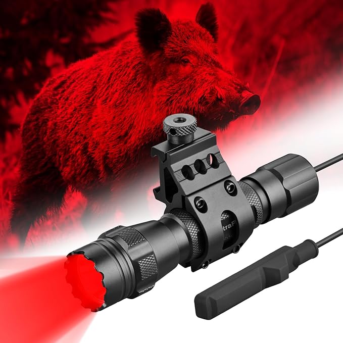ULTRAFIRE Tactical Red Flashlight, 620nm-630nm High Purity Red LED Hunting Light,Super Bright 218 Yards Long Range Single Mode for Night Observation & Coyote Hog Predator (T1 Ultra-R)