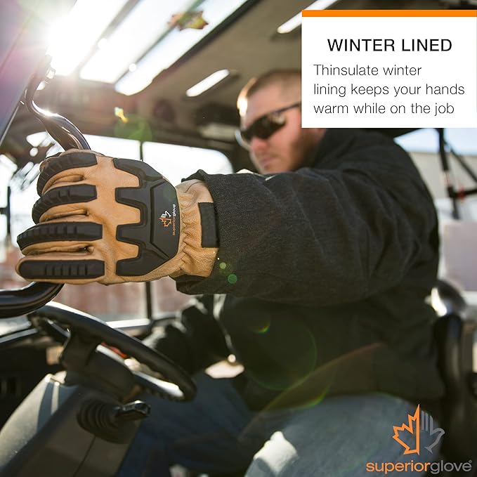 Superior Glove Endura Cut and Impact Resistant Leather Work Gloves – Insulated for Cold Winter Temperatures – 378KGTVB Small (Pack of 1 Pair)