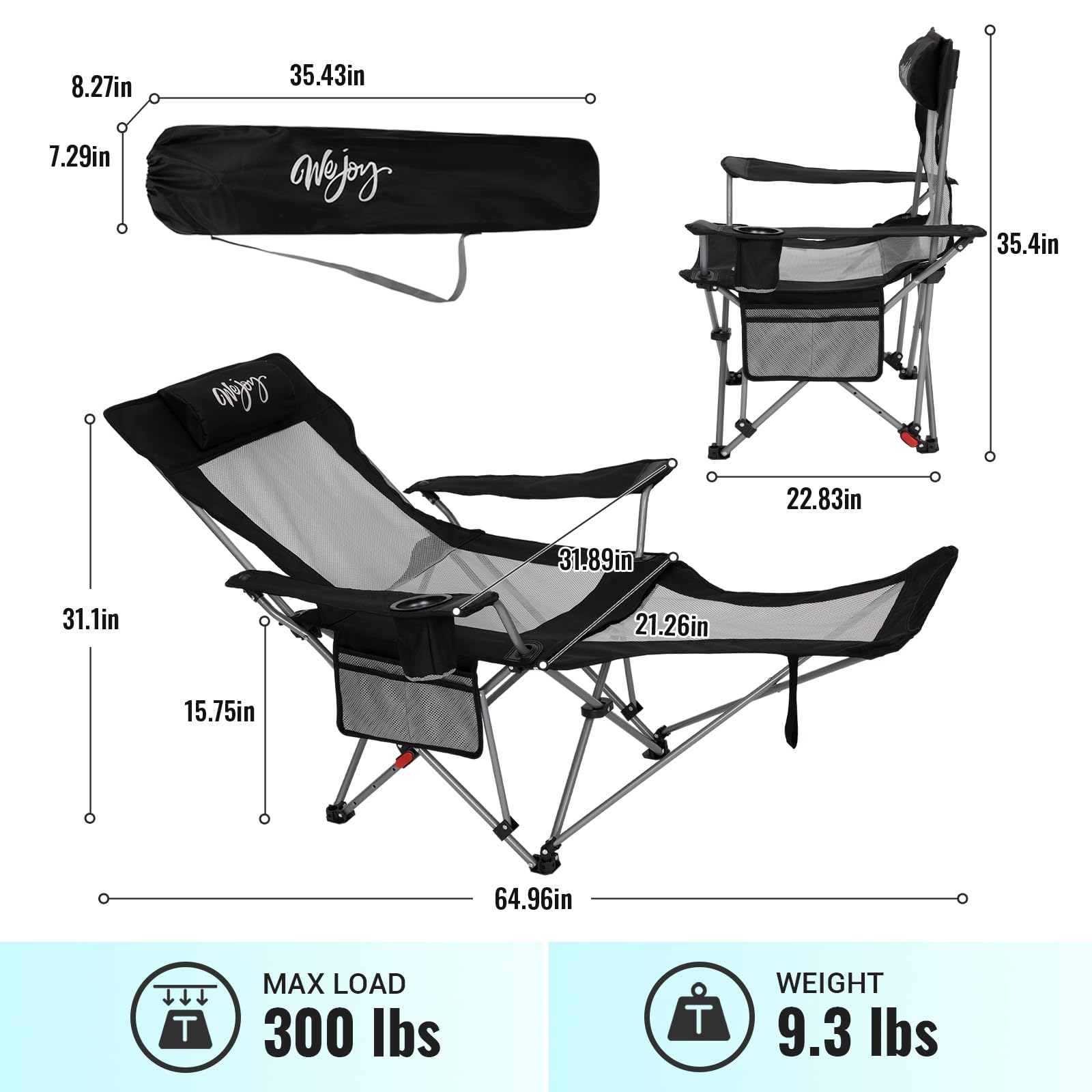#WEJOY 2-in-1 Reclining Camping Chair with Footrest for Adults Folding Lounge Chair with Adjustable