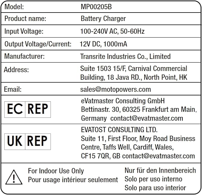 MOTOPOWER MP00205B 12V 1000mA Automatic Battery Charger, Battery Maintainer, Trickle Charger, and Battery Desulfator with Timer Protection - Black Edition