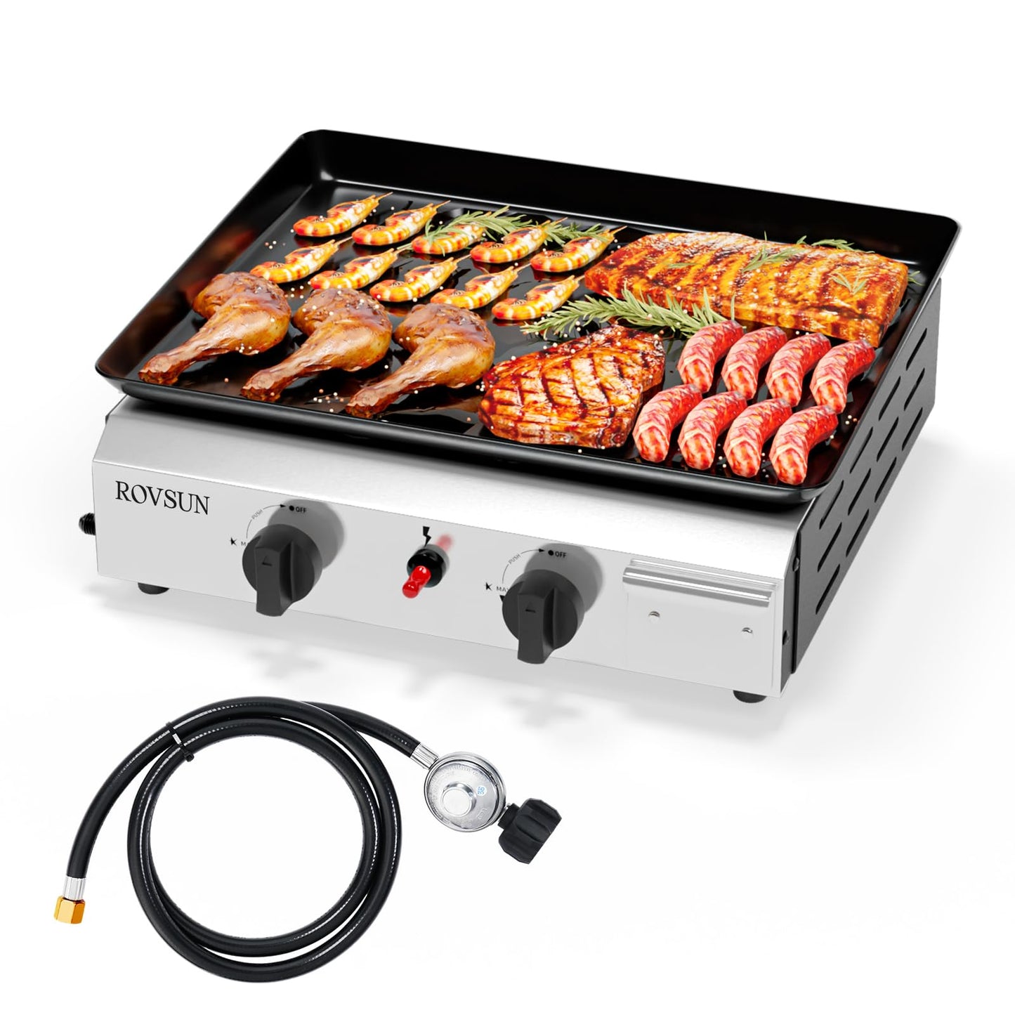 ROVSUN 2 Burner Portable Propane Griddle with Nonstick Enameled Tray, 20,000 BTU Tabletop Flat Top
