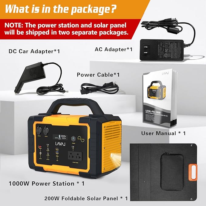 Solar Generator 1000W Portable Power Station with 200W Foldable Solar Panel, 1075Wh Lithium Battery, 120V/1000W AC Outlet, Quiet Generators for Home, RV, Outdoor, Camping and Emergencies Use