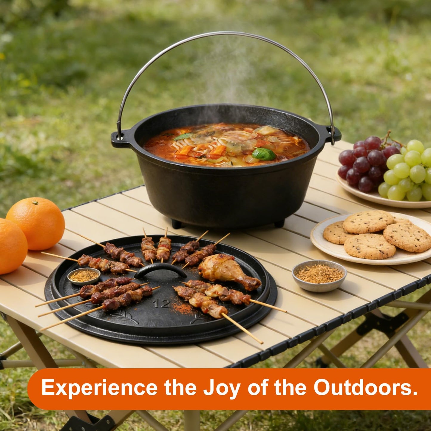 Blingco Pre-Seasoned 8QT Large Cast Iron Camping Dutch Oven Pot with Lid