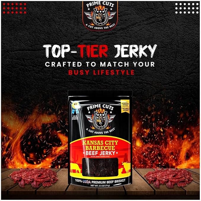 Prime Cuts Jerky Variety Pack – 6 Gourmet Beef Brisket Flavors, 100% USA Beef, No MSG or Nitrates, Tender & Marinated, High Protein Snack – 6 Bags of Premium Jerky