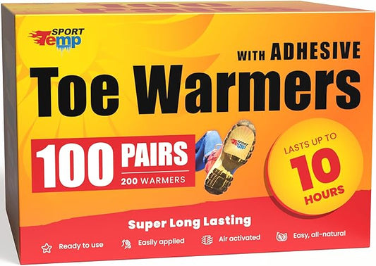Toe Warmers - Up to 10 Hours of Heat, Easily Apply with Adhesive - Ultra Thin, Easy, All Natural - Air Activated, Odorless Hot Toe Warmers - Sport Temp