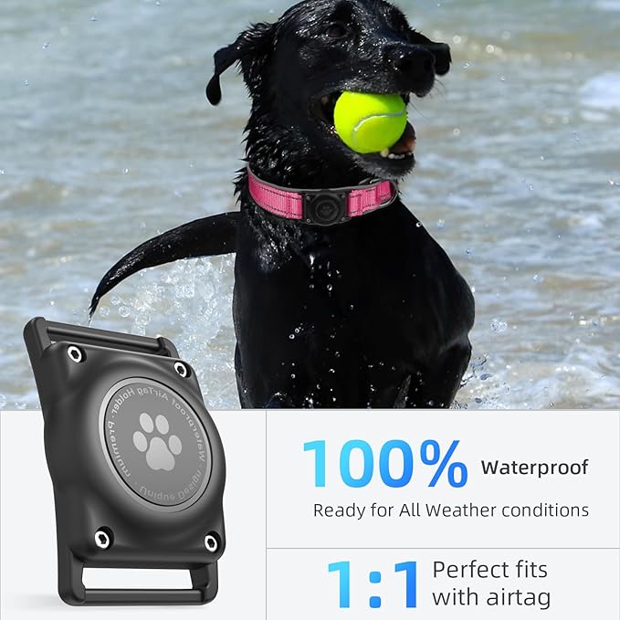 Airtag Dog Collar - 100% Waterproof AirTag Holder, Reflective, Soft Padded, Everlasting GPS Collar for Small to Large Dogs (Hot Pink, M)