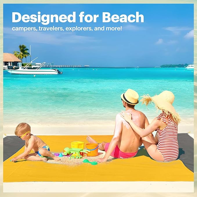 EASYFUN Beach Blanket Sandproof Oversized, 79''×83'' Extra Large Beach Mat, Portable Picnic Mat for Travel Camping Hiking, Lightweight Beach Essentials Family Water Resistant Mat Nylon 210T