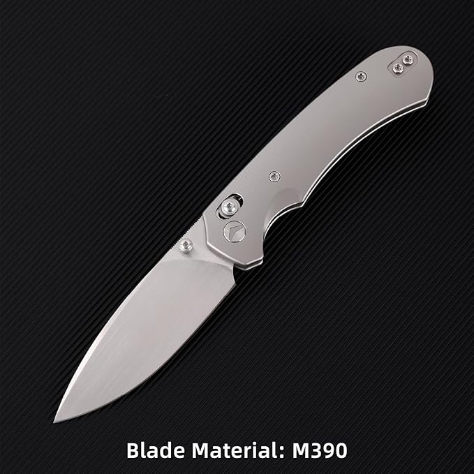 Folding Pocket Knife,3.31” M390 Blade,Erogonomic Titanium Handle,Hunting Survival Knife,EDC Knife for Hunting Camping Survival Outdoor Fishing Hiking（Grey）