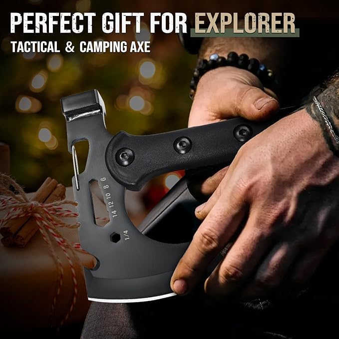 Freelander Camping Axe with Sheath, Sharp Tactical Hatchet Axe with Clip and Bottle Opener, Multi-Functional Hammer Tactical Tomahawk, Survival Tomahawk Axe for Camping (Black, 15 Inch)