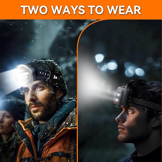 Super Bright LED Rechargeable Headlamp, 6 Adjustable Light Modes Waterproof Headlight, Constant Current Function, Lightweight Design with Yellow & Blue Lenses, Perfect for Camping, Hiking,Running