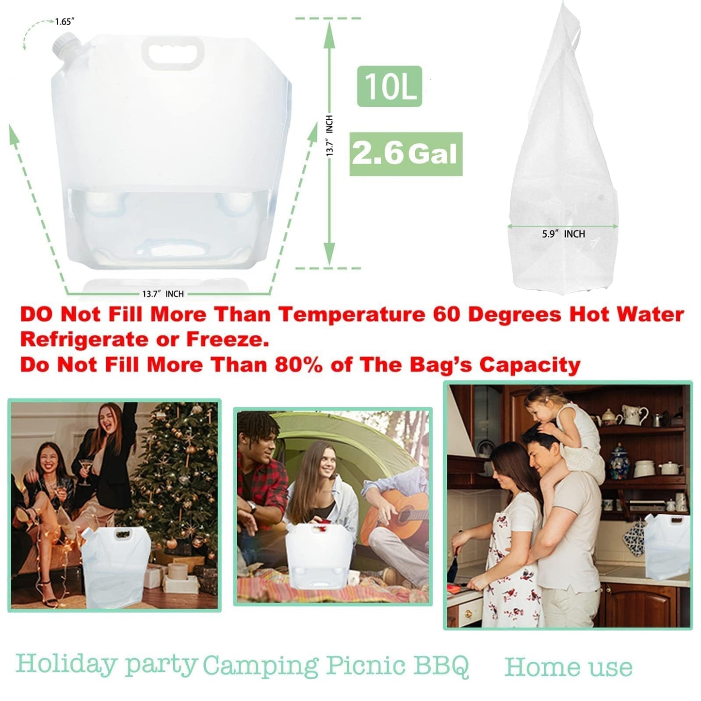 WMXWAN 16-Pack Collapsible Water Containers (2.6 Gallon / 10L Each) - BPA Free Water Storage Bags