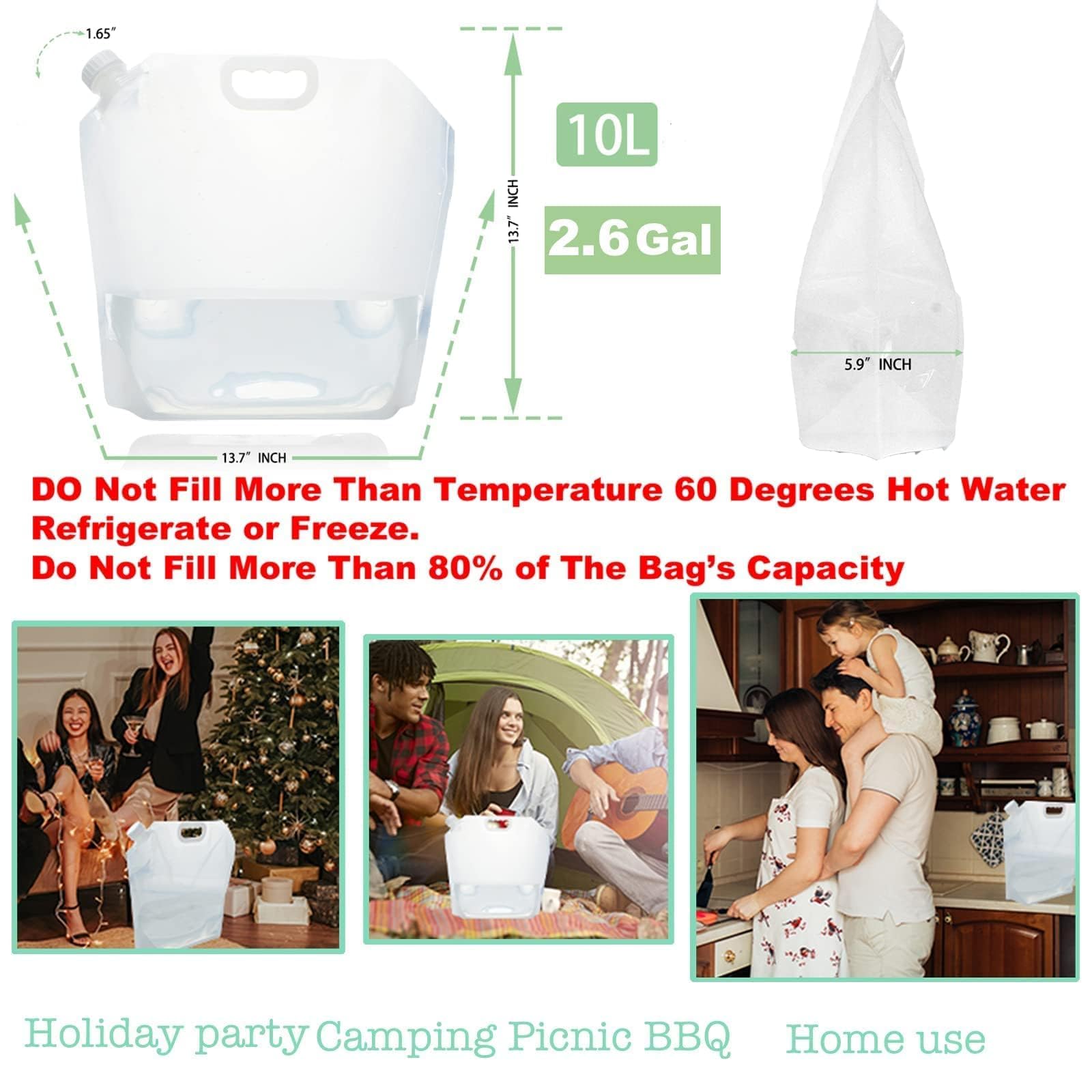 WMXWAN 16-Pack Collapsible Water Containers (2.6 Gallon / 10L Each) - BPA Free Water Storage Bags