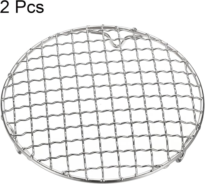 HARFINGTON 2pcs Round Cooking Rack 6.5-inch 201 Stainless Steel Cross Wire Barbecue Grill Net with 20mm Legs for Cooking Baking Steaming BBQ
