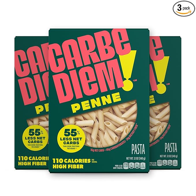 Carbe Diem!, Penne, Lower Net Carb Pasta with Traditional Flavor & Texture, 8 grams of Protein, 55% Fewer Net Carbs & Only 110 Calories Per Serving, Pack of 3