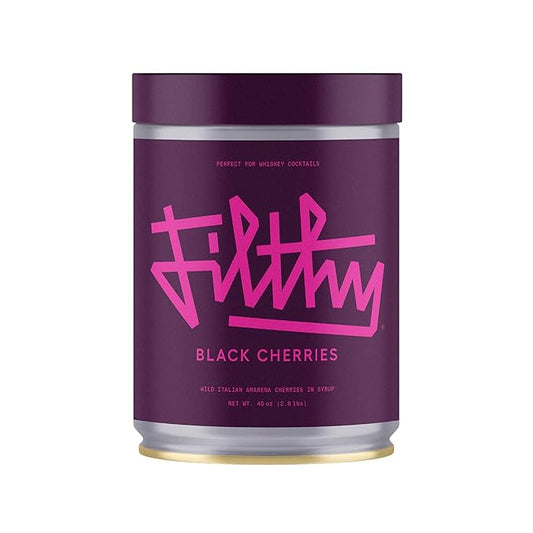 Filthy Cocktail Amarena Black Cherries, Premium Cocktail Garnish, All Natural Wild Italian Amarena Black Cherry, Non-GMO, Gluten Free, Vegan, Slow-Cooked, 45 Oz Tin, 170 Cherries