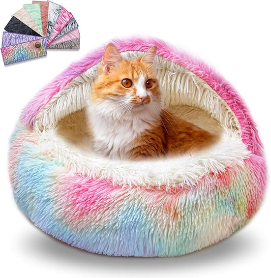 Cat Beds for Indoor Cats,Cat Cave for Puppy and Kitty,Calming Small Dog Bed for Small Dogs with Cover Cave,Cozy Warming Fluffy Washable Anti-Slip Pet Sleeping Bag(20 * 20inch,Dazzle)