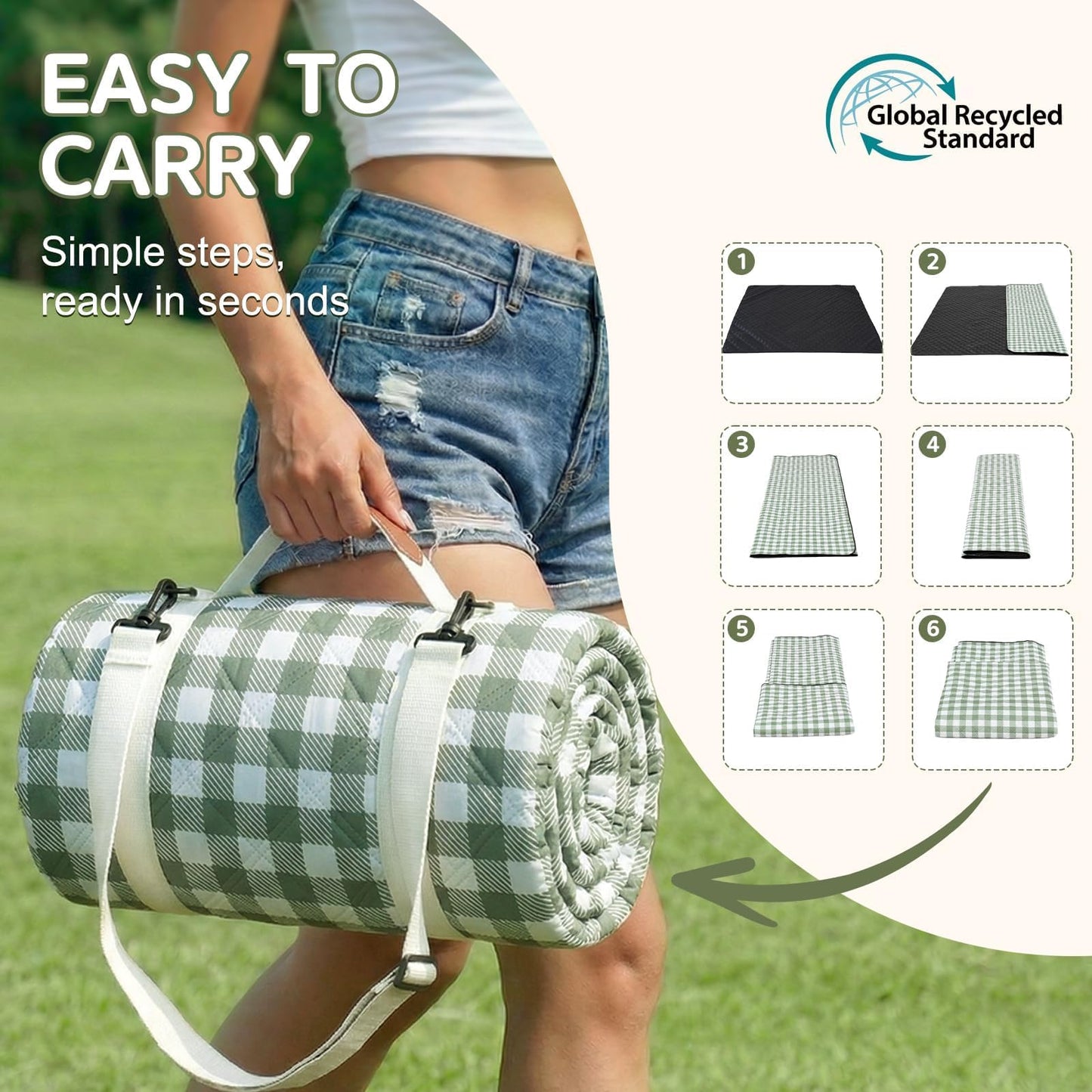 Genovega Waterproof Picnic Blanket Beach Outdoor Camping Mat Rug Extra Large Foldable Cute Big