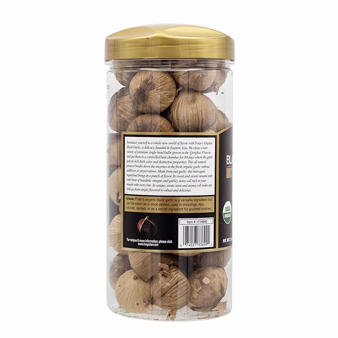 MW Polar USDA Organic Black Garlic 20 oz (Pack of 1), Whole Bulbs, Easy Peel, All Natural, Chemical Free, Kosher Friendly Ready to Eat Healthy Snack