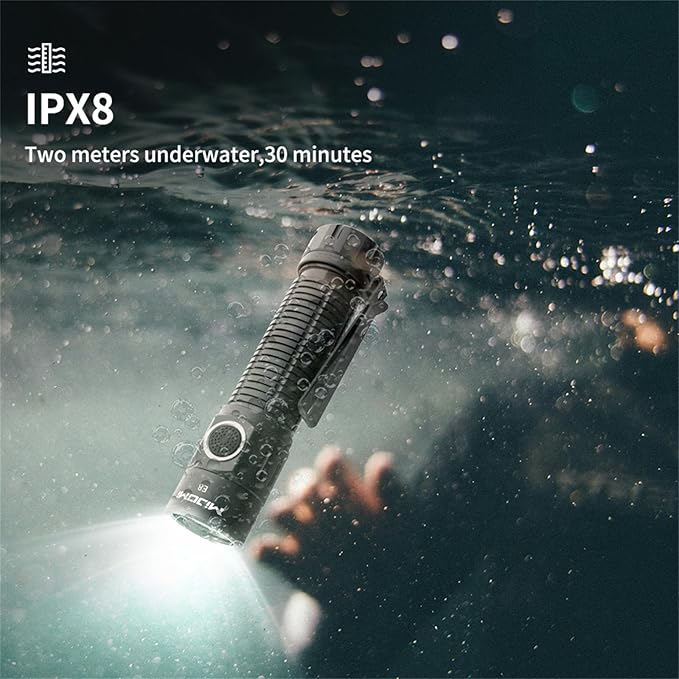 E8 Compact Size Rechargeable Flashlight, 2000 Lumen with 6 Modes, Waterproof and Drop Resistant for Family Events, Camping, Outdoors and Emergency