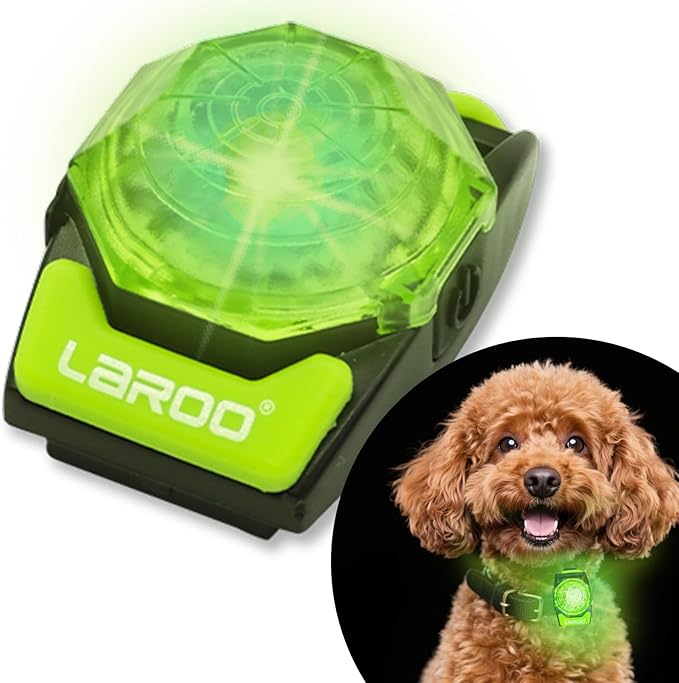 LaRoo Dog Lights for Night Walking,USB-C Rechargeable Dog Lights，Only 13g for Small Dogs, 3 Modes Waterproof LED Collar Charm for Nighttime Running,Pet Camping Essentials (Green)