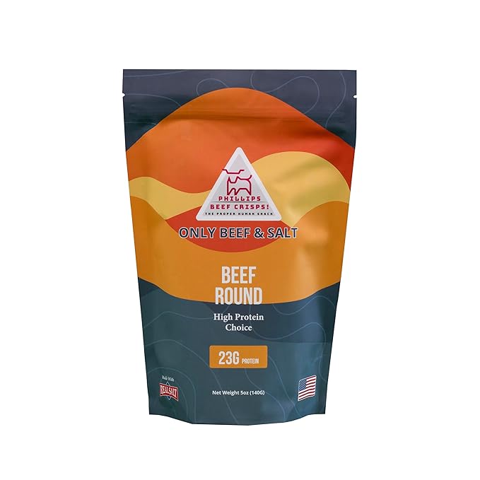 Phillips Beef Crisps - Round - Only Beef & Salt - Zero Carbs - Zero Sugar - High Protein Meat Snacks - 23g Protein
