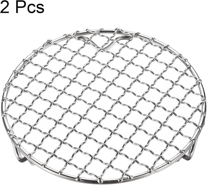HARFINGTON 2pcs Round Cooking Rack 5.9-inch 201 Stainless Steel Cross Wire Barbecue Grill Net with 20mm Legs for Cooking Baking Steaming BBQ