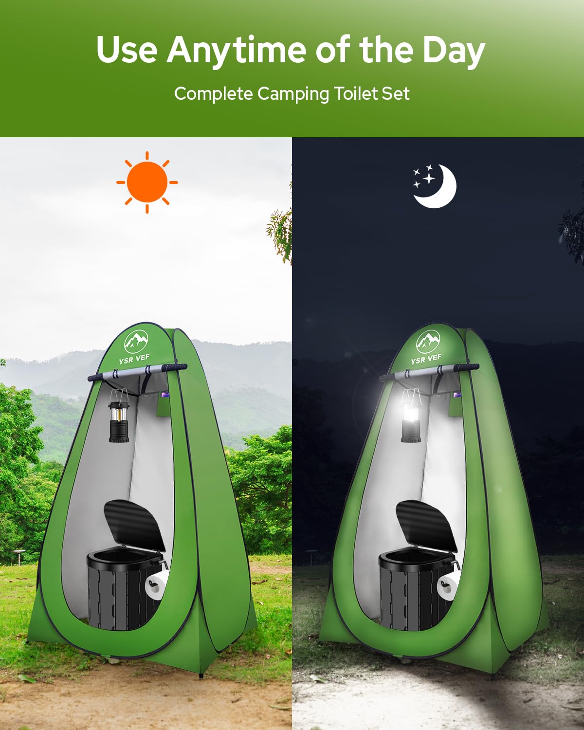 Portable Camping Toilet Kit with Pop-Up Privacy Tent, Washable Outdoor Shower and Changing Room