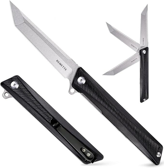 Pocket Knife GD22K, Flipper Open D2 Steel Tanto Folding knife with Durable G10 Handle,Men Women Everyday Carry EDC Knife,Sharp Camping Hiking Daily Work Knives