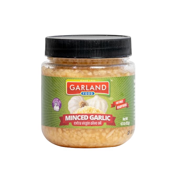 Garland Food Minced Garlic in Jar in Olive Oil 4.5 oz – Made in the USA – Minced Garlic in Olive Oil Ready to Use for Cooking & Marinades