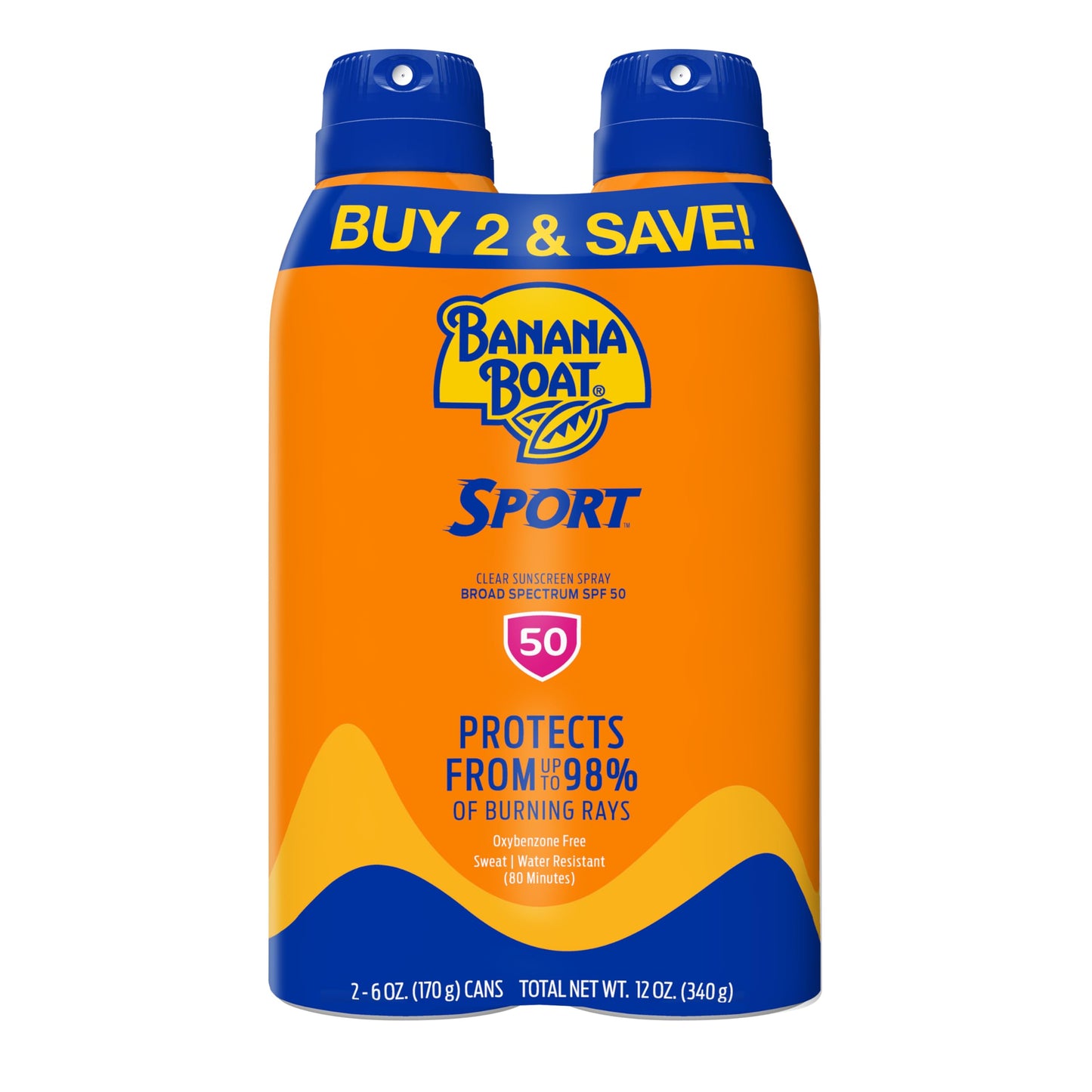 Banana Boat Sport SPF 50 Sunscreen Spray, 6 oz (2 Pack)