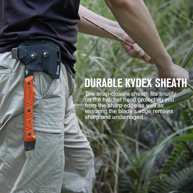 OKNIFE Otacle A1 Survival Hatchet & Camping Axe, 4 in 1 Full Tang Tactical Axe, G10 Non-Slip Grip Tomahawk with Durable Kydex Sheath