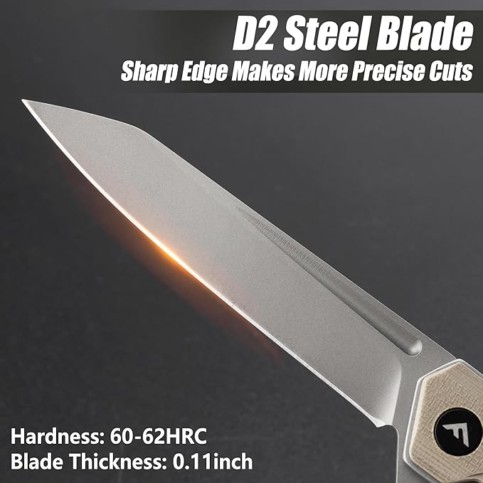 FLISSA Folding Knife, Pocket Knife with D2 Steel Blade, G10 Handle, Pocket Clip, Lightweight for Tactical, Camping, Hiking, Hunting, EDC, Daily Use, Outdoor Activities(Brown)