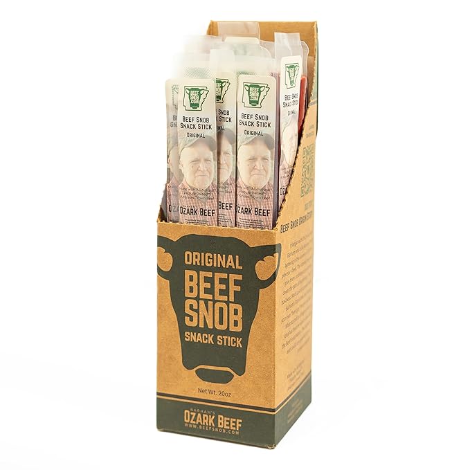 Beef Snob Snack Sticks - Original Flavor – High Protein, Sugar-Free, Keto & Gluten-Free Beef Jerky – 20 Count, 1 oz Each – Healthy On-the-Go Meat Snack