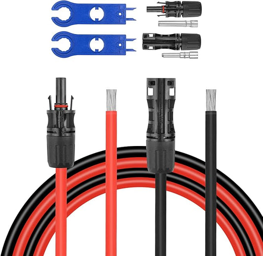 10 FEET 8AWG Solar Panel Extension Cable,8 Gauge Extension Cord, Solar Panel Wire with Extra Fair of Female and Male Quick Connectors Solar Adapter for RV, Off-Grid Systems (10FT Red + 10FT Black)