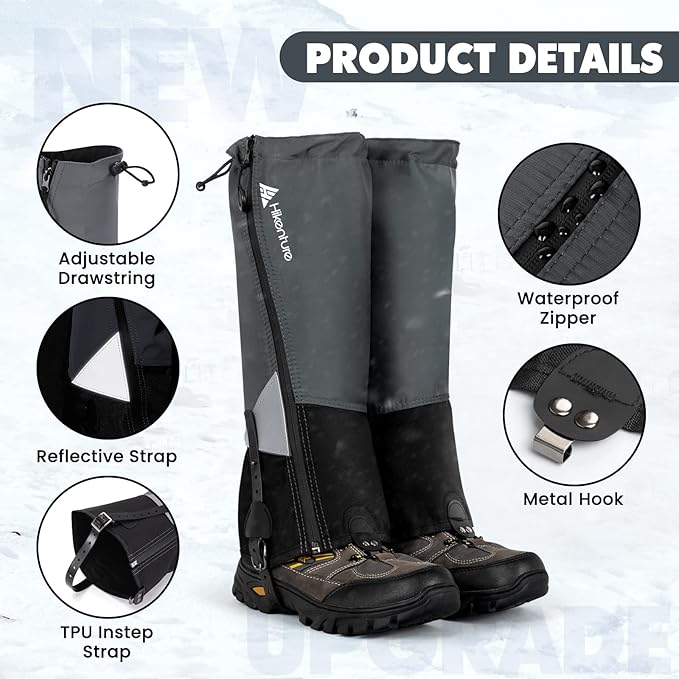 Hikenture Hiking Gaiters with Upgraded Zipper, Gaiters for Hiking Waterproof, Lightweight Leg Shoe Gaiters for Men Women