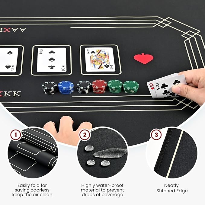 47 x 27 Inch 4-6 Person Small Black Texas Hold'em Poker Mat Portable Poker Table Tops Cards Game Mat Pad Topper Waterproof, Easily Clean & Glide Over, Anti-Slip, Odorless