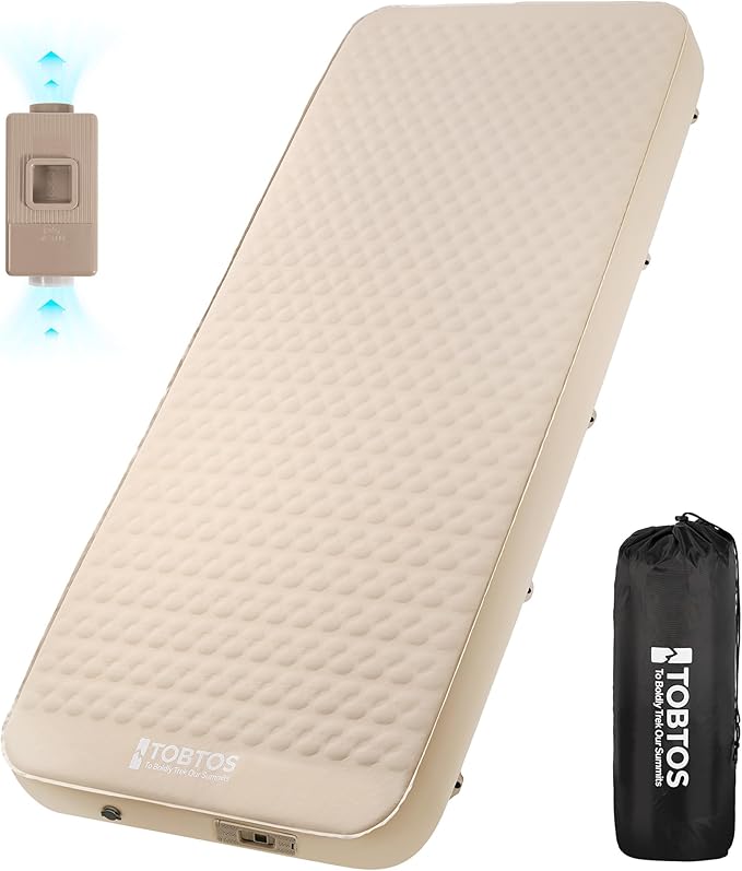 TOBTOS 4" Thick Self Inflating Sleeping Pad with Electric Pump, Ultra-Compressible Foam Air Camping Mattress, Fast Inflate/Deflate, All-Season Insulated Sleeping Mat for Tent, Car, Camping