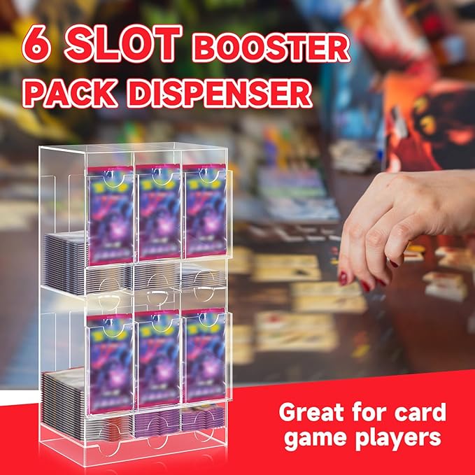 1 Pcs Acrylic Booster Pack Dispenser, Card Dispenser Storage and Organizer, for Trading Card, Booster Packs, Sports & More (Top and Bottom 6 Slots)