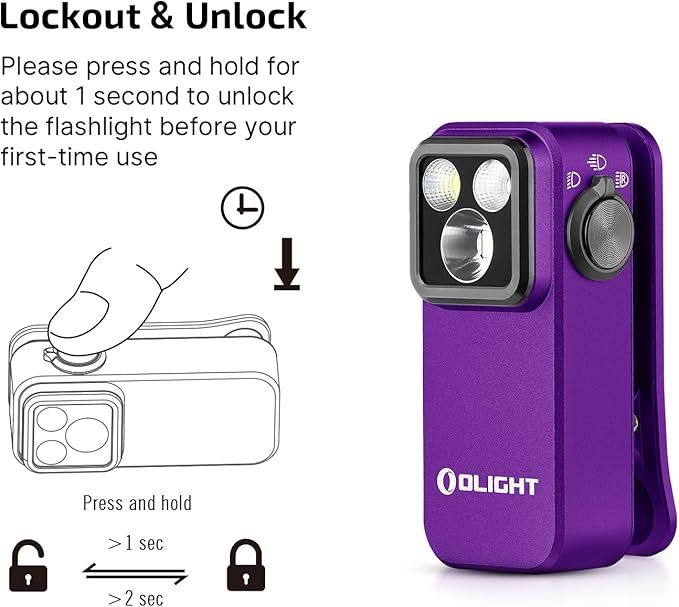 OLIGHT Oclip Pro EDC Flashlight Clip-on Light, Rechargeable 500 Lumens with Three Lighting Solutions Type-C Charging, Magnetic Flash Lights for Signaling, Cycling, Outdoor or Indoor Use(Purple)