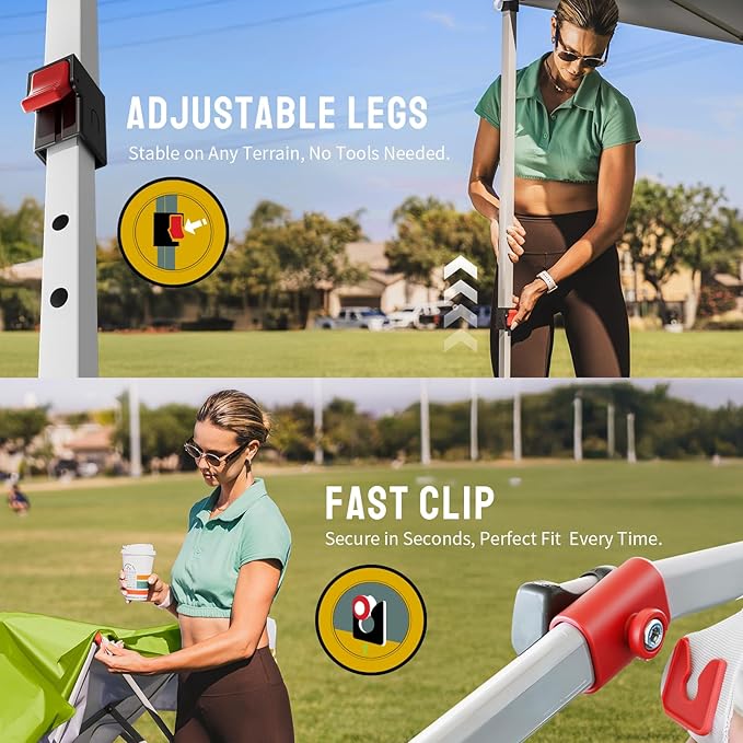 CROWN SHADES 10x10 Pop Up Canopy - Beach Tent with One Push Setup - Easy Outdoor Sun Shade for Events, Parties, Camping - Gazebo with STO-N-Go Cover Bag, Silver Coated Top, Green