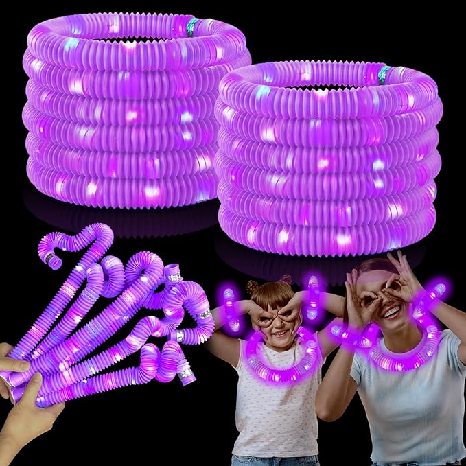 Glow Party Favors Supplies for Kids, 12 PCS Purple Light Up Glow Sticks Necklaces Bracelets Accessories for Toddlers, Glow Birthday Camping Wedding Halloween Party Decorations for Boys Girls