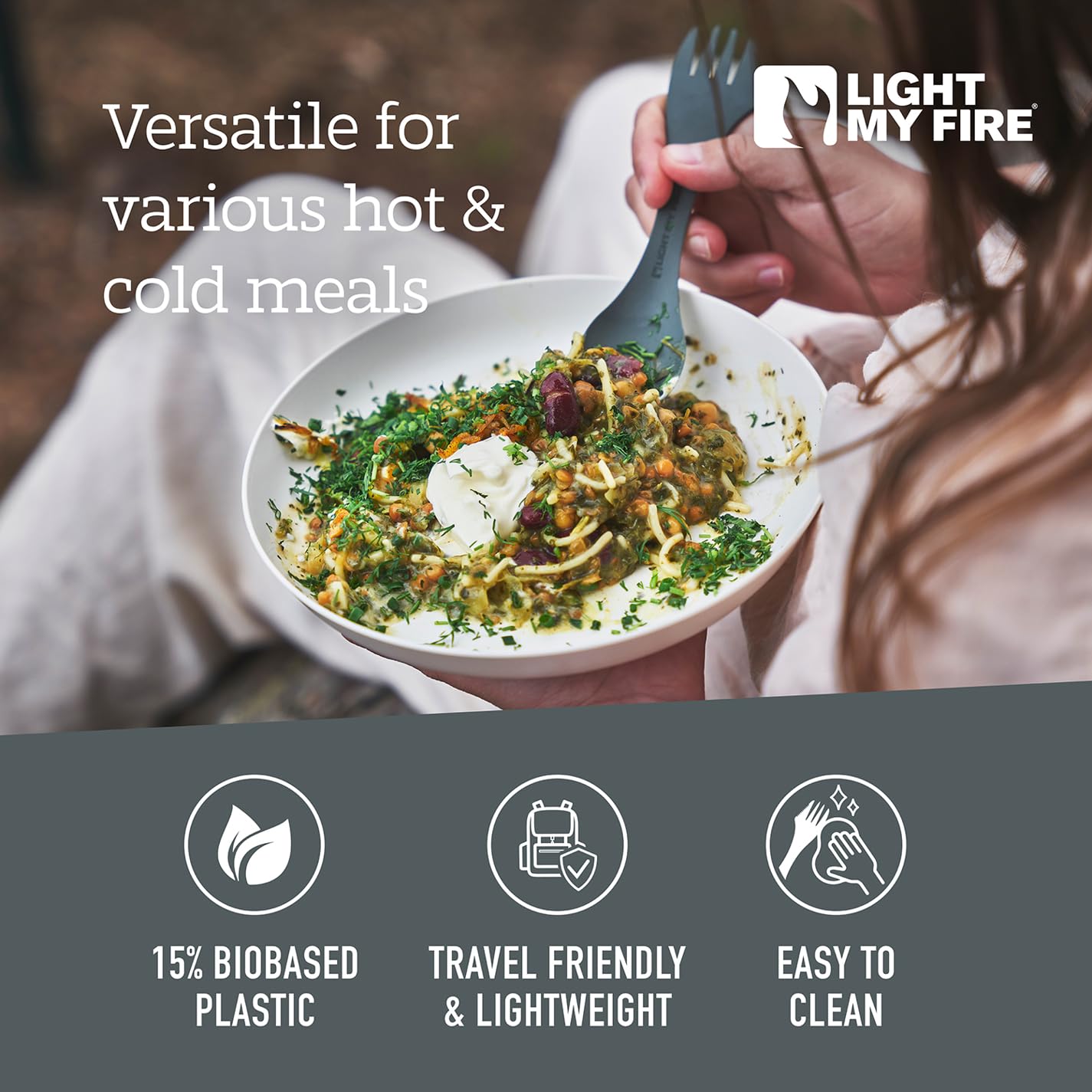 Light My Fire Spork Original 4-Pack 3-in-1 Camping Spoon Fork Knife Combo Reusable Travel & Camping