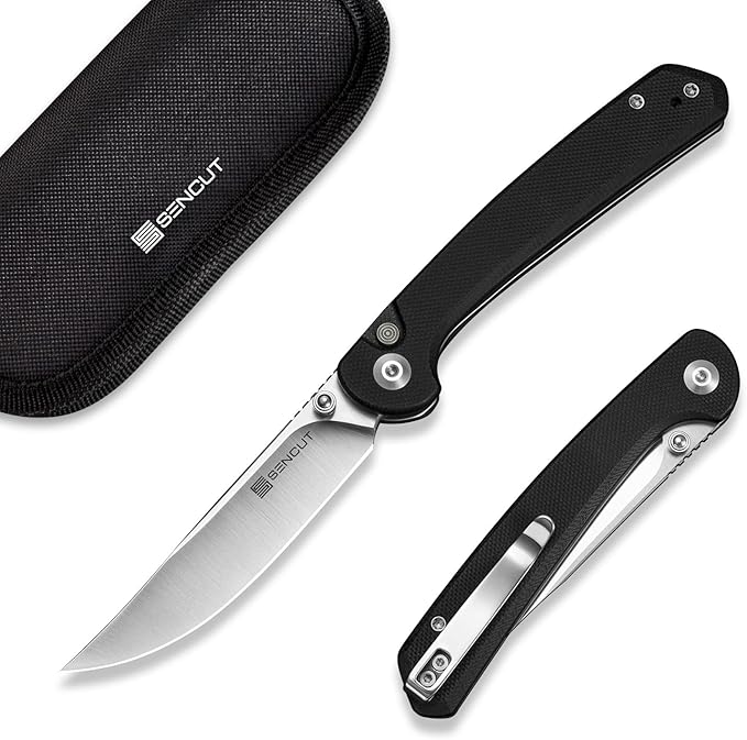 SENCUT Skelfin Pocket Knife for EDC, Folding Knife with 3.3'' Blade & G10 Handle, for Camping Hiking S25007-2 (Black)