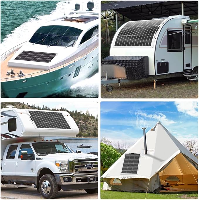 200W Flexible Solar Panel, (2 PCS 100W) 12/24V Monocrystalline Lightweight Bendable Mountable Waterproof for RV Roofs Boats Camper Cabin Trailer Caravan Battery Charge Uneven Surfaces