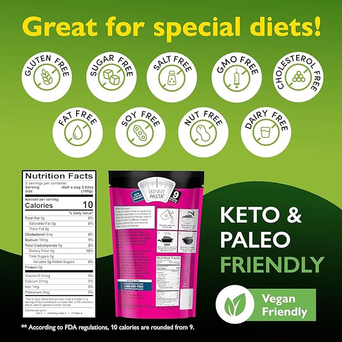 SKINNY PASTA Angel Hair - Healthy Konjac Shirataki Noodles, Low Carb Keto Pasta, Gluten Free, 6 Pack